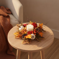 Wreath with Glass Holder Harvest Pumpkin Candle Wreath Rustic for Mantel