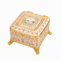Embossed Floral Decorative Jewelry Box Faceted Ornament Ornate Jewelry Box Gold Tone Trim Ornate Trinket Organizer Raised Feet