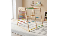 Wooden Climbing Frame with Cord Climbing Net Freestanding Wooden Climbing Arch Play Structure Wood Indoor Climbing Gym for Young Children, Kids