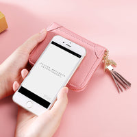 Leather RFID Blocking Card Holder Wallet with Tassel for Travel and Daily Use