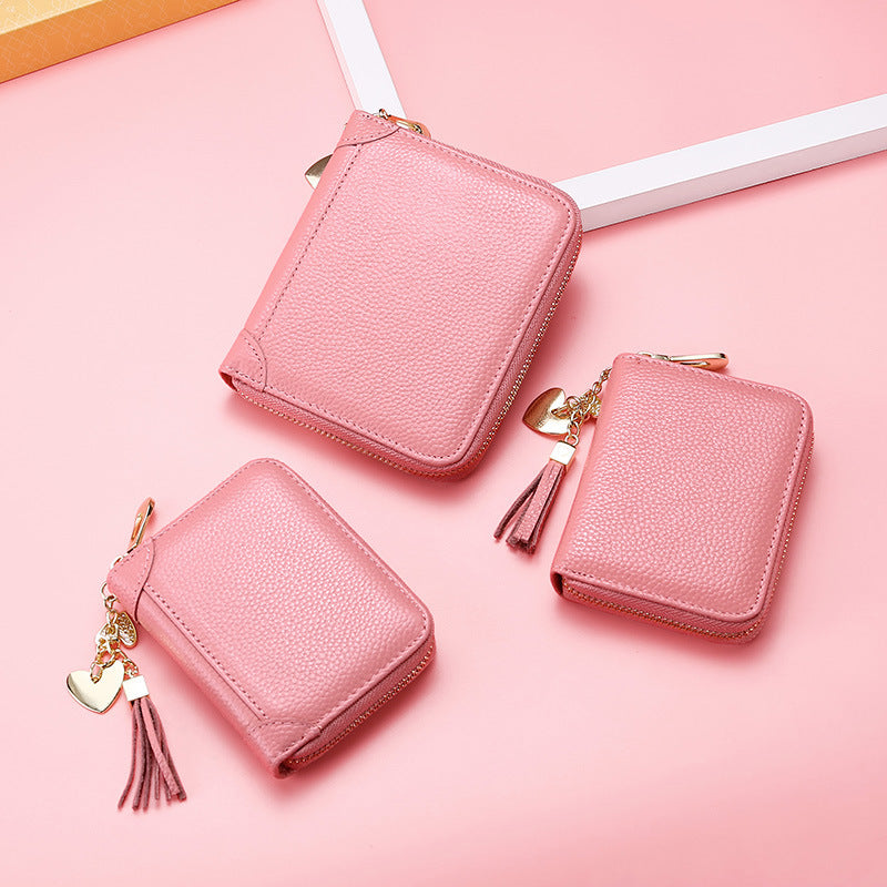 Leather RFID Blocking Card Holder Wallet with Tassel for Travel and Daily Use