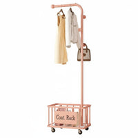 Double Layer Coat Stand Rolling Storage Basket Space Saving for Entryway