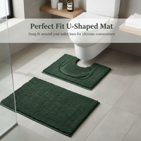 Chenille U-Shaped Toilet Mat and Bath Rug Set, Absorbent Non-Slip Bathroom Floor Mat