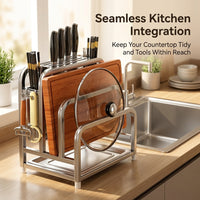 Dining Table and Countertop Organizer Made of 304 Stainless Steel, Multi-functional Kitchen Rack with Chopstick Holder and Pot Lid
