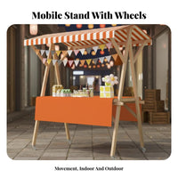Foldable Market Stall Optional Wheels Wooden Vendor Cart with Canopy Easy In Stand Tion Wooden Merchant Stand with Awning for Craftsmen, Kids
