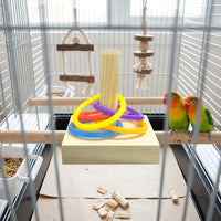 Parrot Toy Hoop Stacker Bird Training Set with Multicolored Hoops, Wooden Freestanding Puzzle Toy For Pet Bird, Small Parrot and Cockatiel