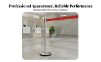 Stainless Steel Queue Pole Heavy-Duty Base Retractable Belt Stanchion Easy Installation Crowd Control Post with Belt for Venue Managers, Banks, Hotels