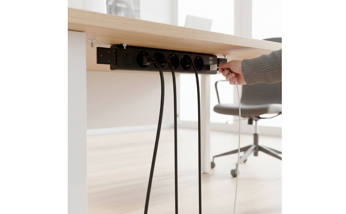 Concealed Under Desk Power Strip Slim-Profile Power Strip with USB Ports Mountable Outlet Space-Saving for Telecommuter Workers, Professionals, Office