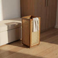 Multi-Purpose Rattan Umbrella Holder Woven Design Wooden Umbrella Stand Space Saving Home Storage Sturdy for Doorway, Hallway
