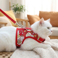 Cat Vest Harness and Leash Set for Walking, Polyester Harness Leash for Outdoor Gear, Non-Retractable Cat Walking Harness, Red, Size M/L