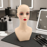 Mannequin Display Head Bust Skin-Toned Manikin Head with Shoulders Sturdy