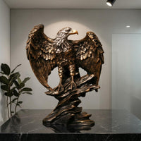 Resin Eagle Figurine Gilded Bronze Highlights Eagle Figurine Boulder Pedestal House Highlight