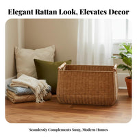 Wickerdesign Bin with Wood Handles Imitation Rattan Weave for Homemakers, Adults