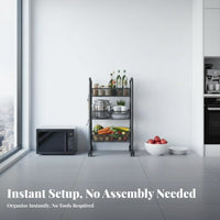 Space-Saving Design Rolling Microwave Cart Lockable Casters Microwave Oven Stand Heavy Duty Kitchen Storage Trolley Sturdy Construction for Apartment Dwellers, Homeowners, Pantry, Garage, Balcony, Living Room