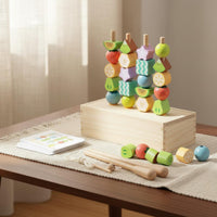 Wooden Threading Beads Fine Motor Skills Fruit Threading Toy  Sequencing Stacking Toy for Preschool