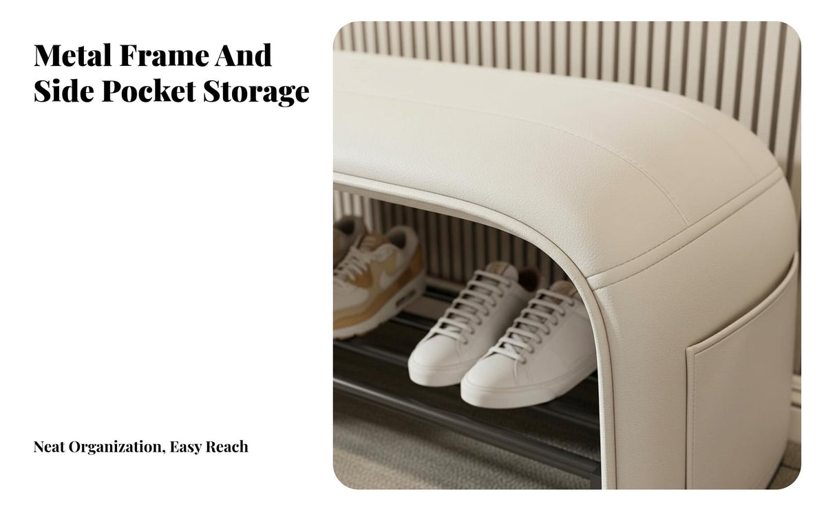 Modern Design Upholstered Shoe Stool Padded Seat Upholstered Shoe Rack Sturdy Frame Entryway Seating Versatile Use for Homeowners, Families, Adults, Hallway, Bedroom, Living Room