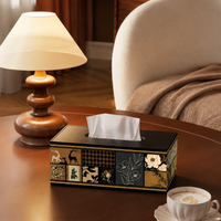 Wooden Tissue Box Holder, New Chinese Countertop Tissue Box Cover with Storage, 24x13x9.5cm for Living Room, Hotel, Office