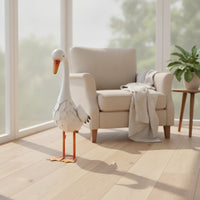 Layered Feather Detail Freestanding Goose Figure Orange Beak Goose Statue Iron Metal Bird Ornament Realistic for Garden, Courtyard, Lawn
