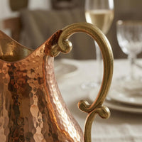 Artisanal Decorative Turkish Pitcher Curved Handle Metal Water Pitcher Flared Spout Table Accessory Wide Rounded Body