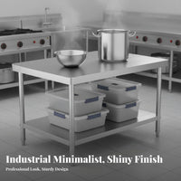 Rust-Resistant Stainless Steel Work Table Easy to Clean Commercial Kitchen Prep Table Versatile Stainless Steel Workbench Waterproof for Restaurant Owners, Professionals, Warehouse, Workshop, Laundry Room, Outdoor