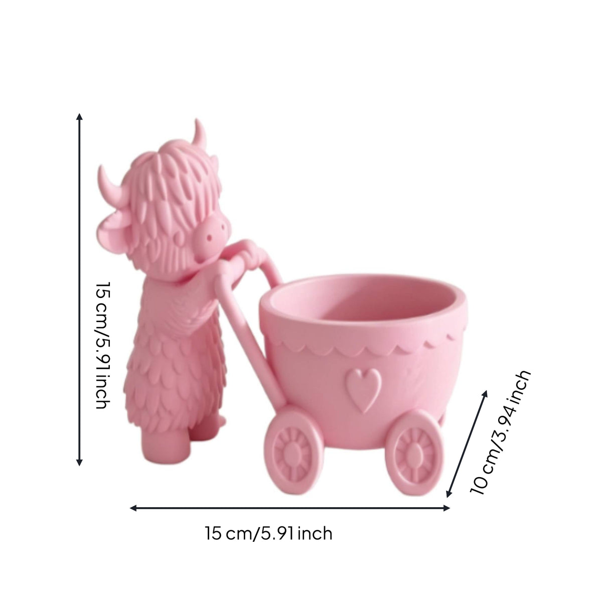 Highland Cow Planter Adorable Highland Cow Flower Pot Planter with Cart Cute Flowerpot Animal-Shaped for Gardeners, Windowsill