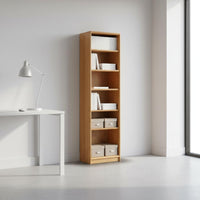 Solid Wood Bookshelf Freestanding Slim Floor Bookcase Storage Shelf Standalone Standing Furniture Adjustable Shelves