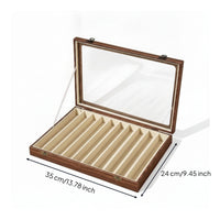Wooden Pen Display Case with Glass Lid 10-Slot Pen Storage Box Transparent Desktop for Collectors, Enthusiasts, Desk, Office
