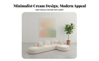 L-Shaped cushioned Chaise Lounge French Cream aesthetic L-Shaped Chaise Sectional abrasionwithstandant Fabric Living Room Furniture for Families, Bedroom, Office