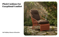 Nordic Design Woven Frame Single Sofa Weather Resistant Woven Lounge Chair Designer Look Outdoor Furniture Thick seat pads for Designers, Hotel Managers, homeowners, Balcony, supportyard, Deck, waterfront