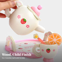 16 Pieces Made from Wood Wooden Tea Set Encourages Creativity Afternoon Tea Toy Set Screen-Unrestricted Fun Wooden Dessert Playset Ideal Gift for Toddlers, Preschoolers, Kindergarten, Playroom, Birthday Party