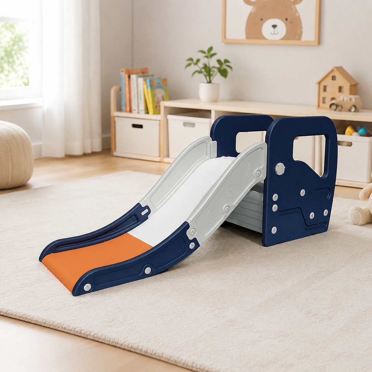 Toddler Slide, Kids Indoor Freestanding Synthetic Material Play Set with Steps Rails, Children's Climbing for Active Fun