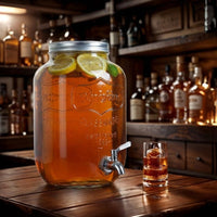 Water Dispenser with Metal Stand and Lid, 4.1L Glass Water and Drink Container with Handle, Modern Minimalist Juice Dispenser for Home Bar Use