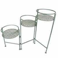 Vintage Design 3-Tier Foldable Rack Hollow-out Pattern 3-Tier Folding Display Tiered Structure Plant Stand Round Shelves for Gardeners, Apartment Dwellers, Courtyard, Balcony, Living Room, Bedroom