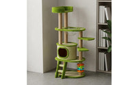 Sisal-Wrapped Multi-Level Feline Tree Carpeted Feline Climbing Structure Clear Scratching Post Structure Rotating Toy