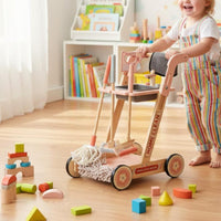 Wooden Cleaning Trolley Role Playing Housekeeping Push Trolley Toy Educational