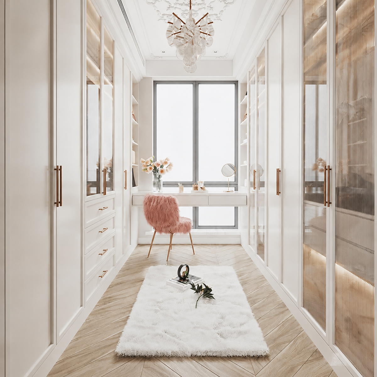 White E0 Custom Wardrobe, White Wooden Wardrobe, 1㎡, Hinge Door, With Shelves, Clothing Storage, Closet