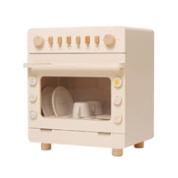 Cream-Colored Pretend Oven Rounded Corners Wooden Kids Oven Front Window Pretend Dishwasher Round Knobs