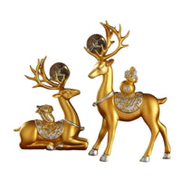 2 Pieces Housewarming Gift Deer Statue Luxury Look Gold Deer Figurine Resin Material Elk Sculpture for Living Room, Office, Entryway