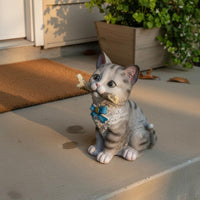 Feline Garden Statue Cartoon Resin Cat Ornament Hand-Painted Look Home Decor for Patio