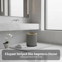 Gold Border Trash Bin Wide Mouth Accessible Ing Round Striped Trash Can Double Tier Waste Bin Easy to Clean Lidless Garbage Can