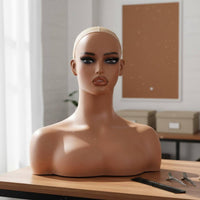 PVC Mannequin Head Photo Prop Female Bust Mannequin with Shoulders Female Display Bust for Salon