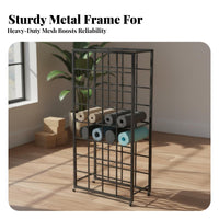 Space Saving Exercise Mat Storage Rack Multifunctional Multi-Tier Gym Mat Organizer Large Capacity Rolling Foam Roller Holder Sturdy Metal Frame