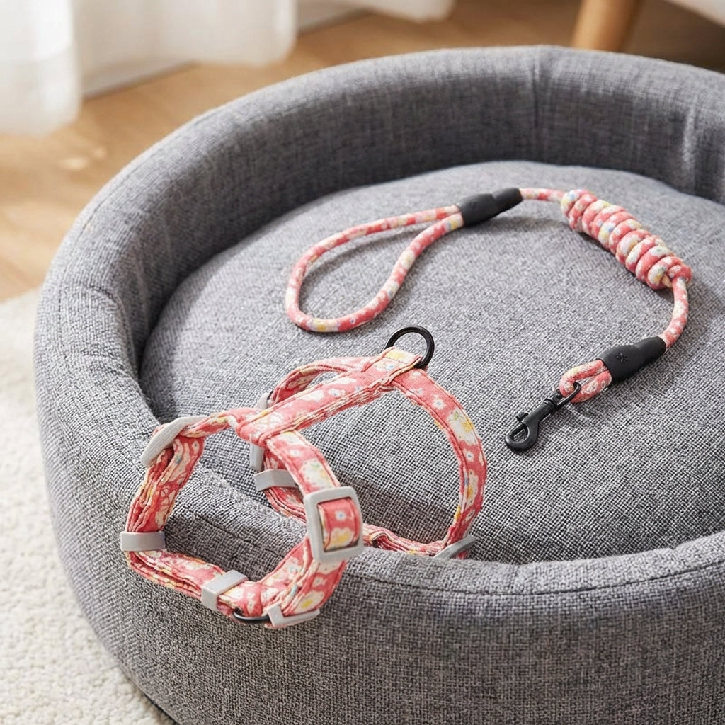 Cat Harness and Leash Set, H-shaped Soft Kitten Harness and Kitten Leash for Outdoor Walking, Breakaway Resistant Leash for Small Cats, Rose