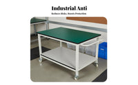 Anti Rolling Workbench Lockable Casters Two-Tier Tool Trolley Locking Wheels 2 Shelf Rolling Cart for Professionals, Garage, Research Facility, School