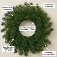 Artificial Christmas Wreath for Front Door, Realistic Festive Holiday Wreath with Red Berries, Indoor Outdoor Seasonal Decor for Entryway