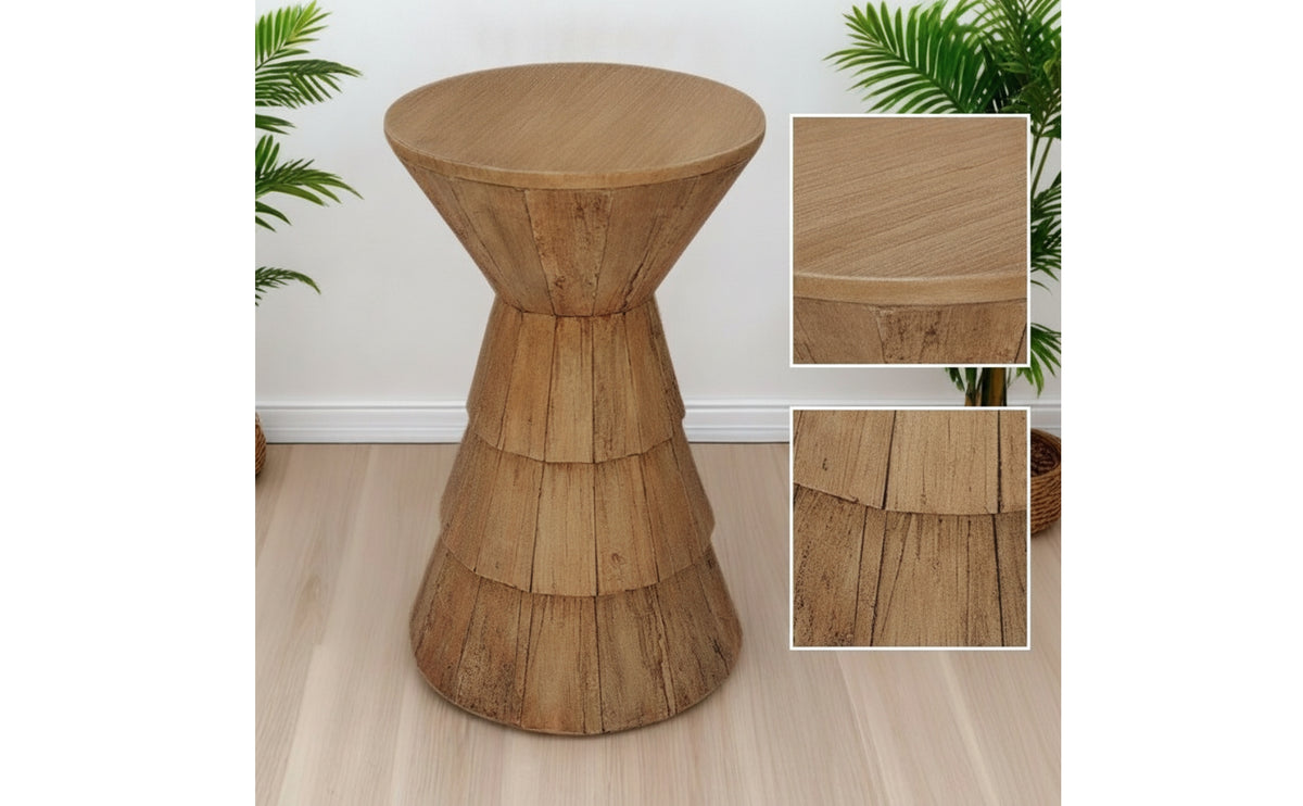 Wooden Side Table Pedestal Round Tea Table Flower Stand Rustic Furniture for Living Room, Bedroom, Reading Corner