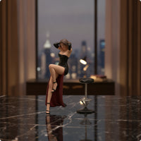 1/18 Female Figure with Stool Painted Miniature Scene Figure Miniature Stool for Display Cases, Shelves