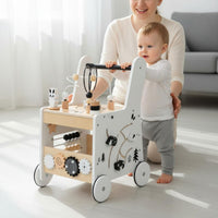 Anti-Tip Design Multifunction Baby Stroller Shape Sorter Wooden Baby Stroller Sturdy Wood Children's Play Gear Early Learning for Toddlers, Kids, Indoor