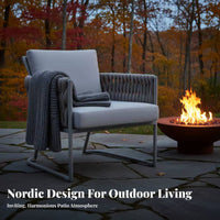 4 Pieces Nordic Design 4-Piece Rope Woven Sofa Set weather-resistant Outdoor Furnishing colorfastResistant textile Patio Seating Group Thick paddings for guest accommodation Business Owners, Homeowners, Terrace, Courtyard, Balcony, Backyard