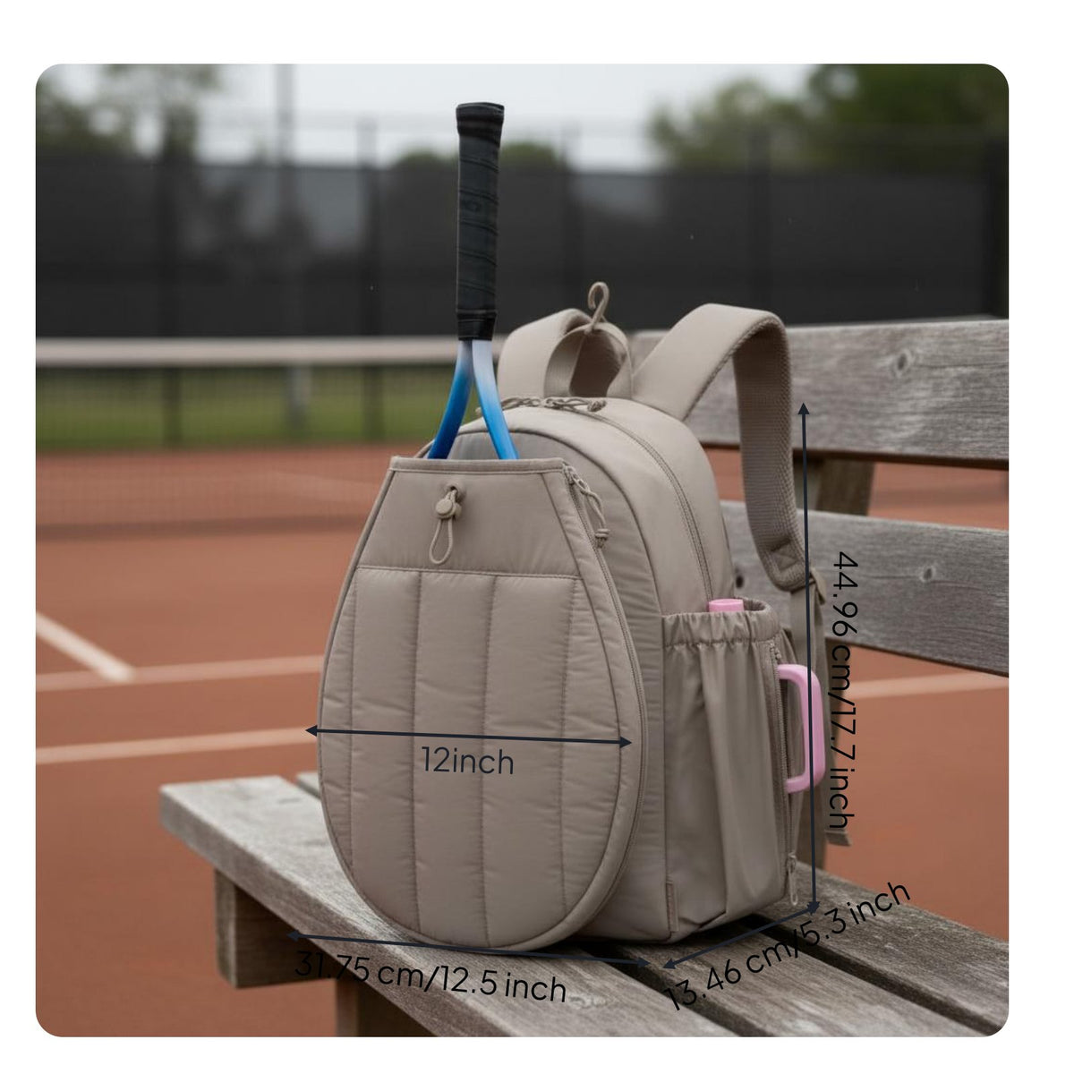 Multi-Functional Tennis Racket Backpack Large Capacity Pickleball Bag Separate Shoe Compartment Quilted Tennis Tote Water Bottle Pocket for Women, Travel, Gym